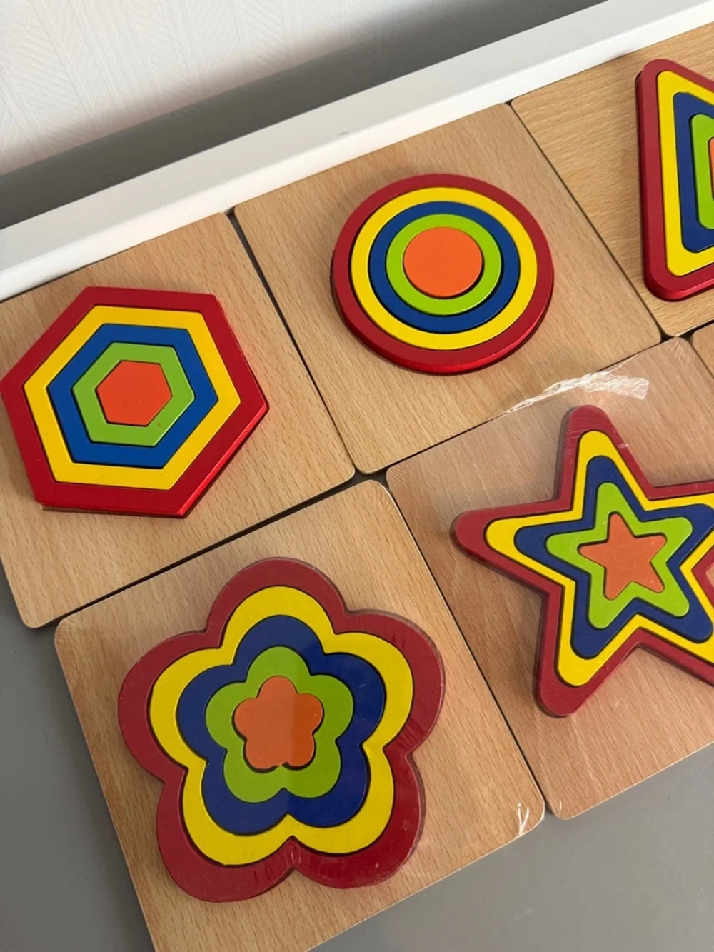 Wooden Colorful Shape Stacking Puzzle - Multicolor Set of 7 Brand New